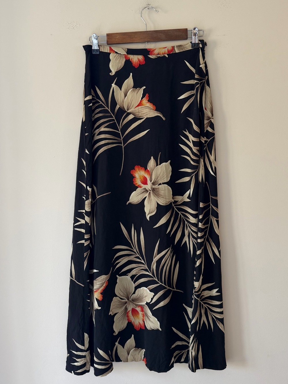Jones New York Vintage Black 100% Silk Maxi Skirt with Orange Floral Print